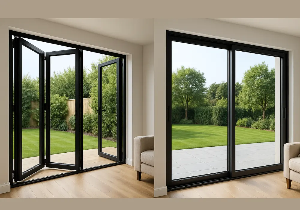 Thermal break aluminium bi-fold sliding doors stacking neatly