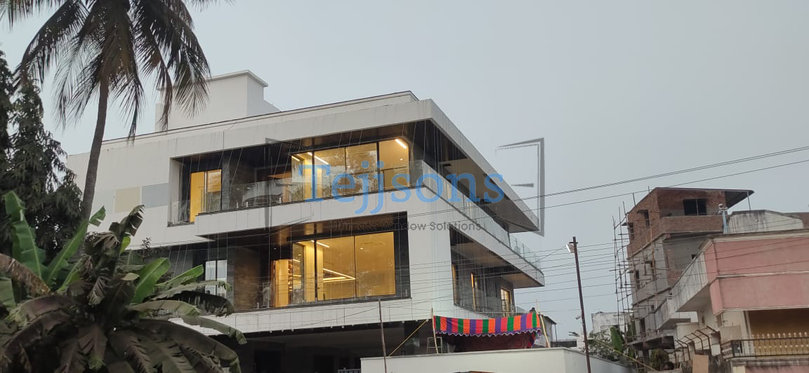 Automated motorised aluminium windows installed on luxury villa facade