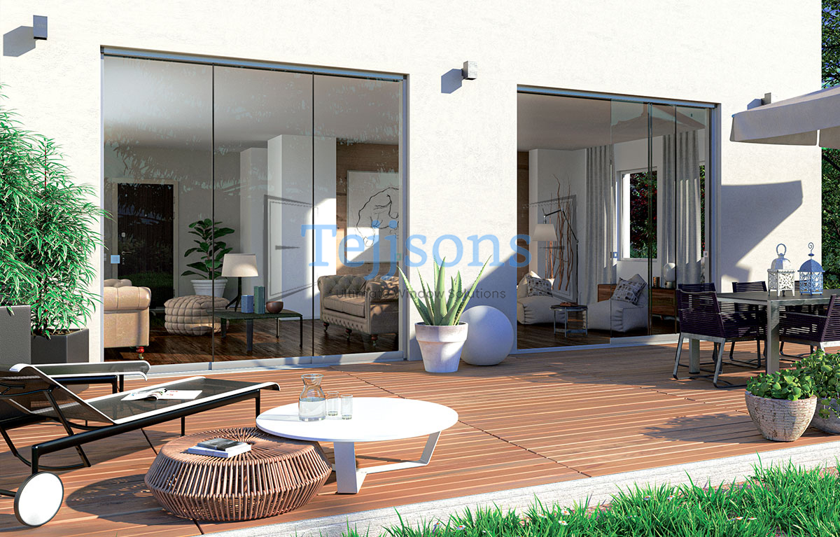 Modern terrace with minimal glass sliding door systems